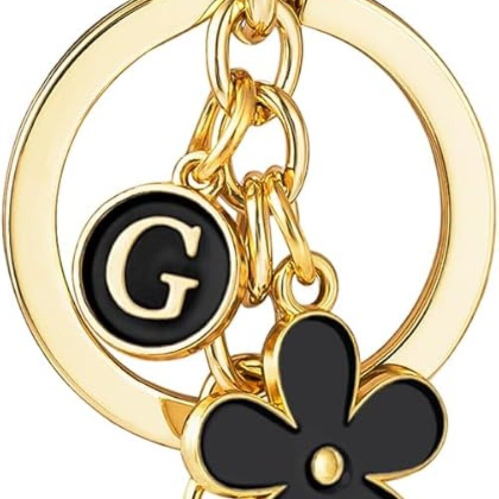 Initial Keychain White/Pink Flower Charms for Key Cute Letter Keyring for Handba